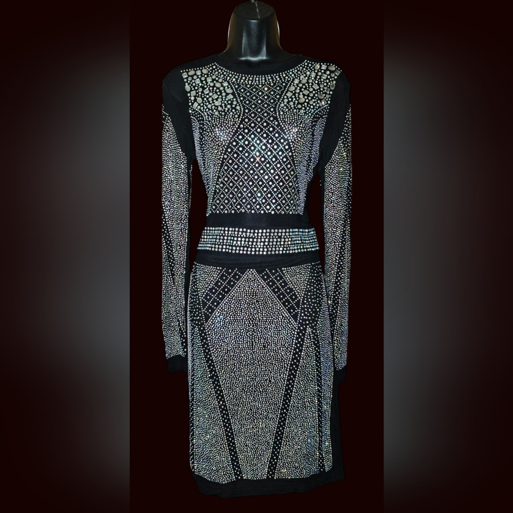 Backless Black Mesh Rhinestone Iridescent Party Dress